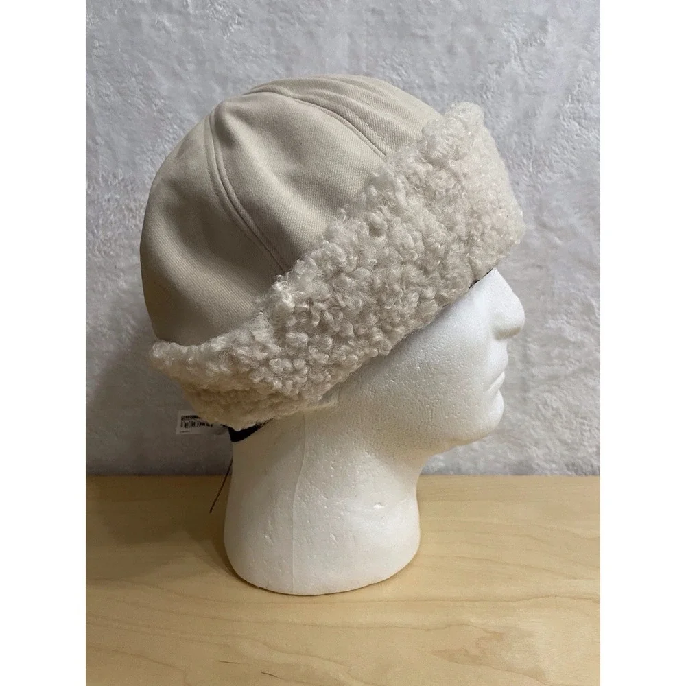 Cream Sherpa Fleece Lined Winter Beanie Hat Unisex Cold Weather Cap